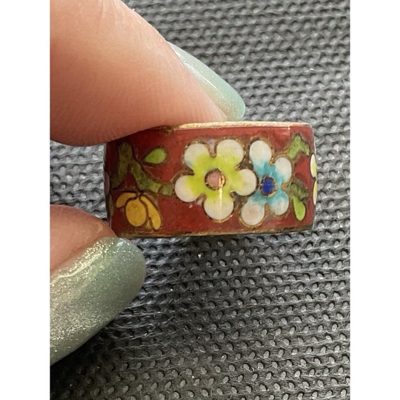 vintage Chinese cloisonné ring enameled floral designs Size 6 Estate Costume - Picture 2 of 5